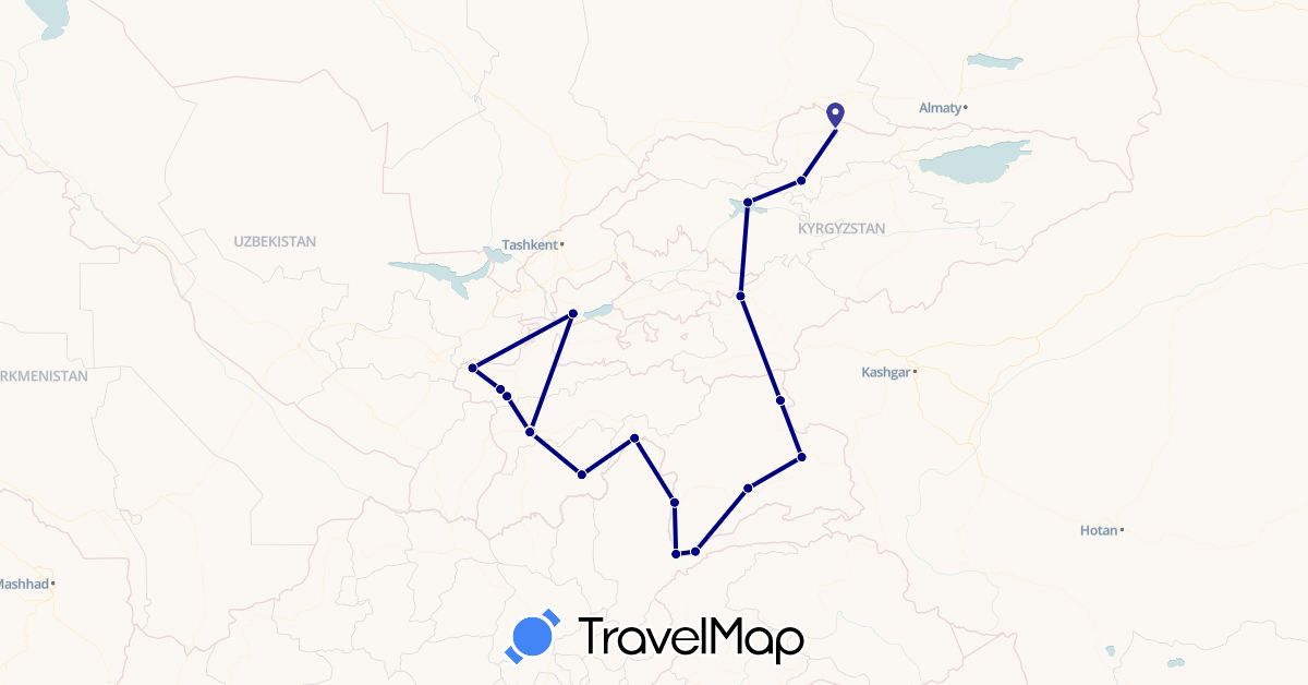 TravelMap itinerary: driving in Afghanistan, Kyrgyzstan, Tajikistan (Asia)